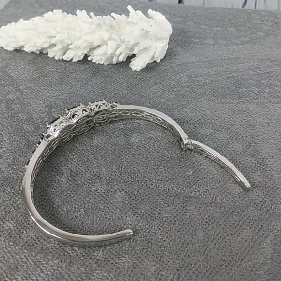 Brazilian Smokey Quartz & White Cambodian Zirchon Cuff Bracelet - Picture 9 of 13